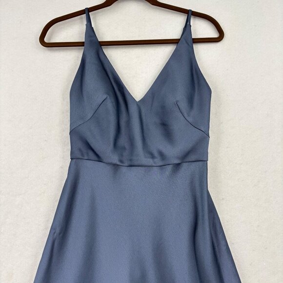 Jenny Yoo Slip Dress Womens Size 2 Blue Spaghetti Straps Back Zip Padded Cups - Picture 2 of 10